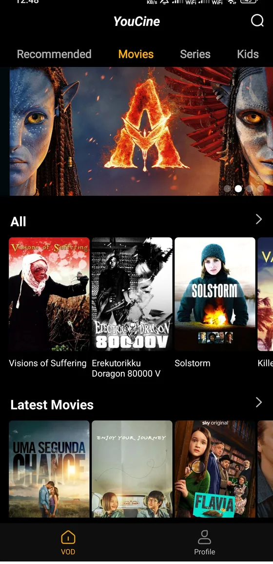Aba de filmes no YouCine APK
