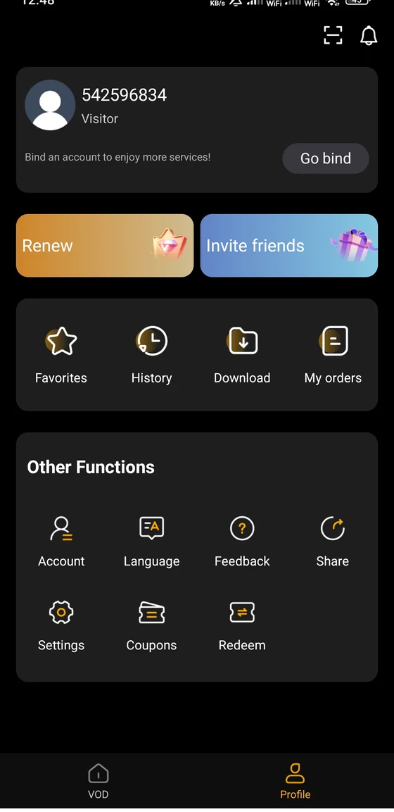 Aba de perfil do YouCine APK